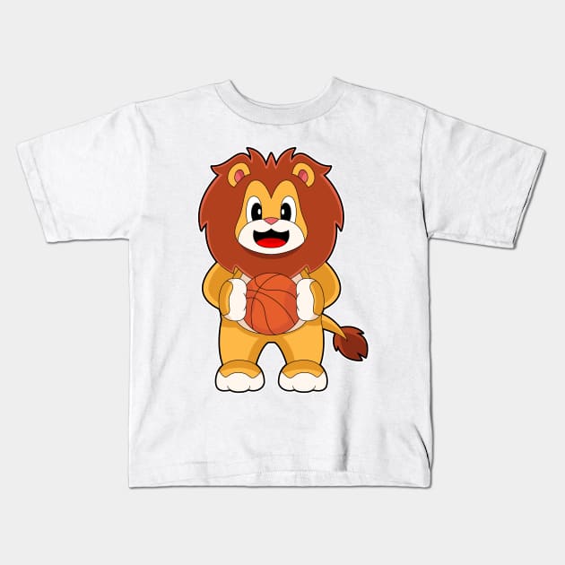 Lion Basketball player Basketball Kids T-Shirt by Markus Schnabel